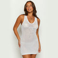 Damen gehäkeltes Strandkleid mit tiefem Ausschnitt und Kordelzug R&B