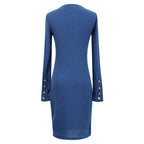 Damen Schickes Wickelkleid mit Knopfdetail und Taillenschnitt R&B