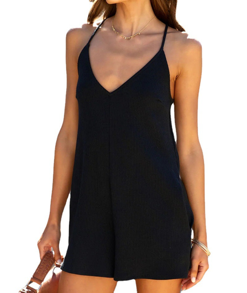 Damen praktischer Kurzoverall mit V-Ausschnitt und seitlichen Taschen R&B