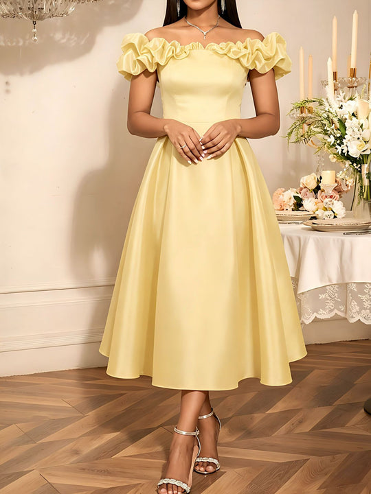 Damen Cocktailkleid mit schulterfreiem Design und voluminösen Rüschendetails R&B