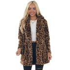Damen Gemütliche Leopard-Fleecejacke mit offenem Kragen R&B