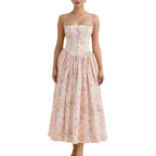 Damen Elegantes Maxikleid mit floralem Muster und schulterfreiem Design R&B