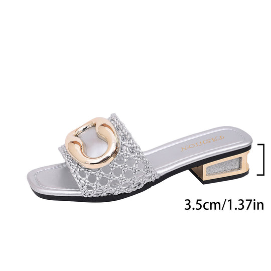Damen Offene Mules mit geflochtenem Riemendesign R&B