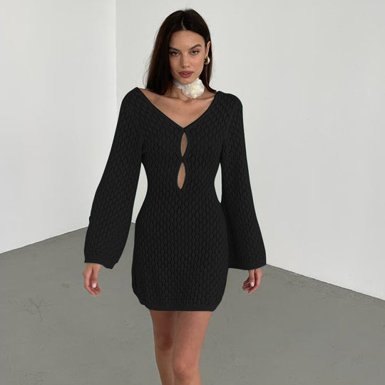 Damen elegantes Häkelkleid mit tiefem Ausschnitt R&B