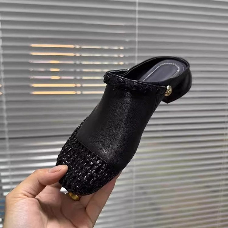 Damen modische Mules mit dekorativer Korb-Optik R&B