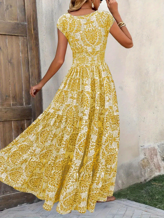 Damen Maxikleid mit romantischem Vintage-Muster und fließendem Schnitt R&B