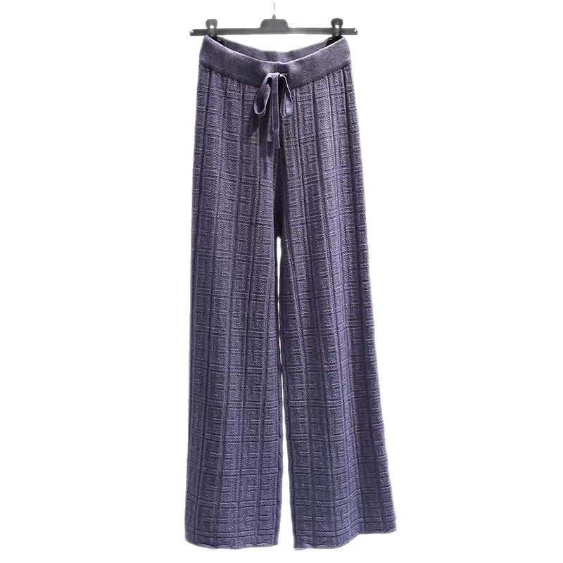 Damen Weit geschnittene Leinenhose mit elastischem Bund und gestreiftem Design R&B