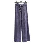 Damen Weit geschnittene Leinenhose mit elastischem Bund und gestreiftem Design R&B