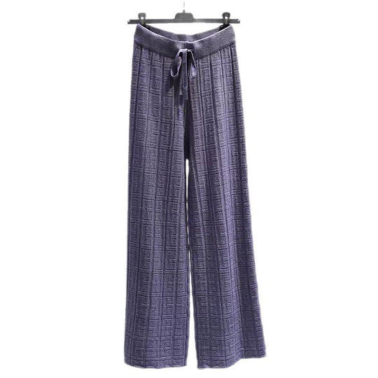 Damen Weit geschnittene Leinenhose mit elastischem Bund und gestreiftem Design R&B
