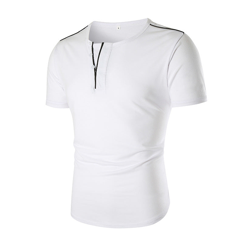Herren Kurzarm T-Shirt mit halber Knopfleiste und kontrastierenden Nähten
