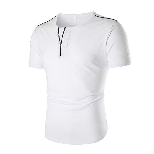 Herren Kurzarm T-Shirt mit halber Knopfleiste und kontrastierenden Nähten R&B