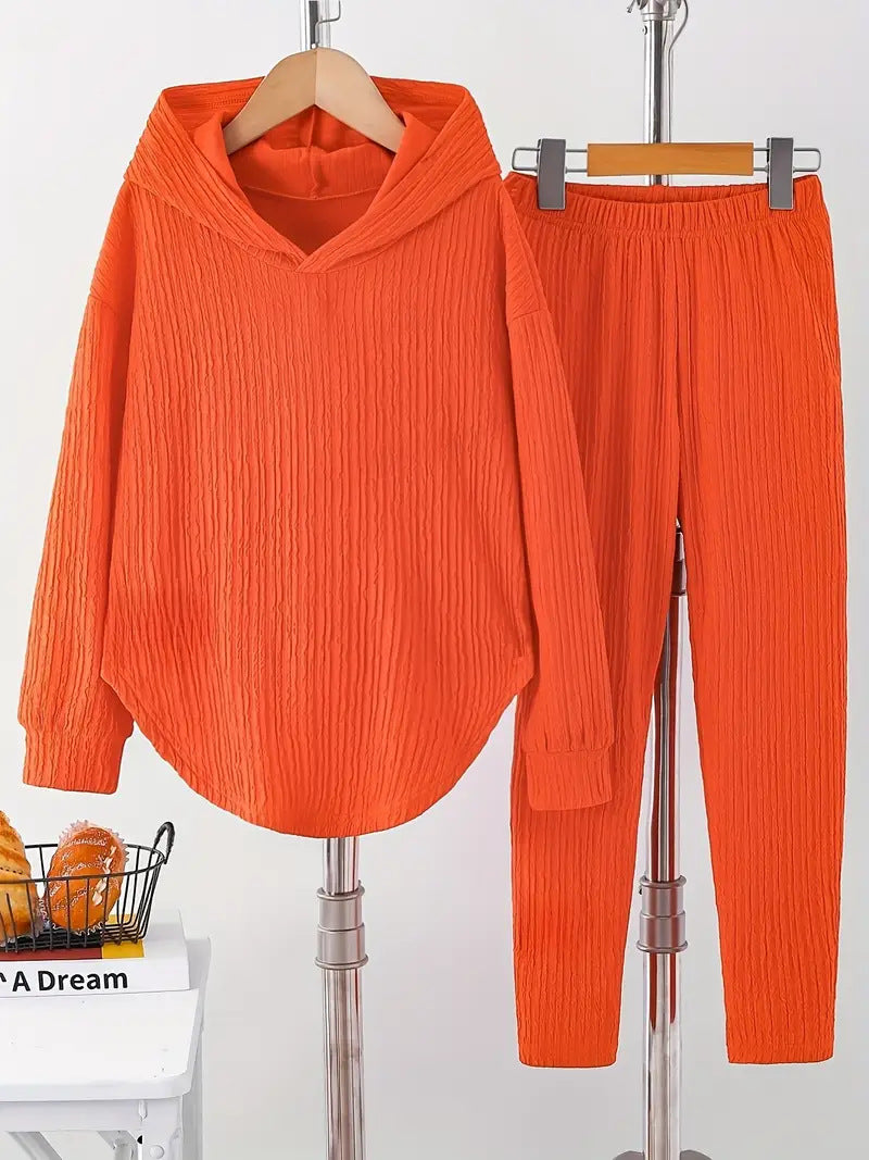 Damen lässiger Sweat-Pulli und -Hose Set mit strukturiertem Design R&B