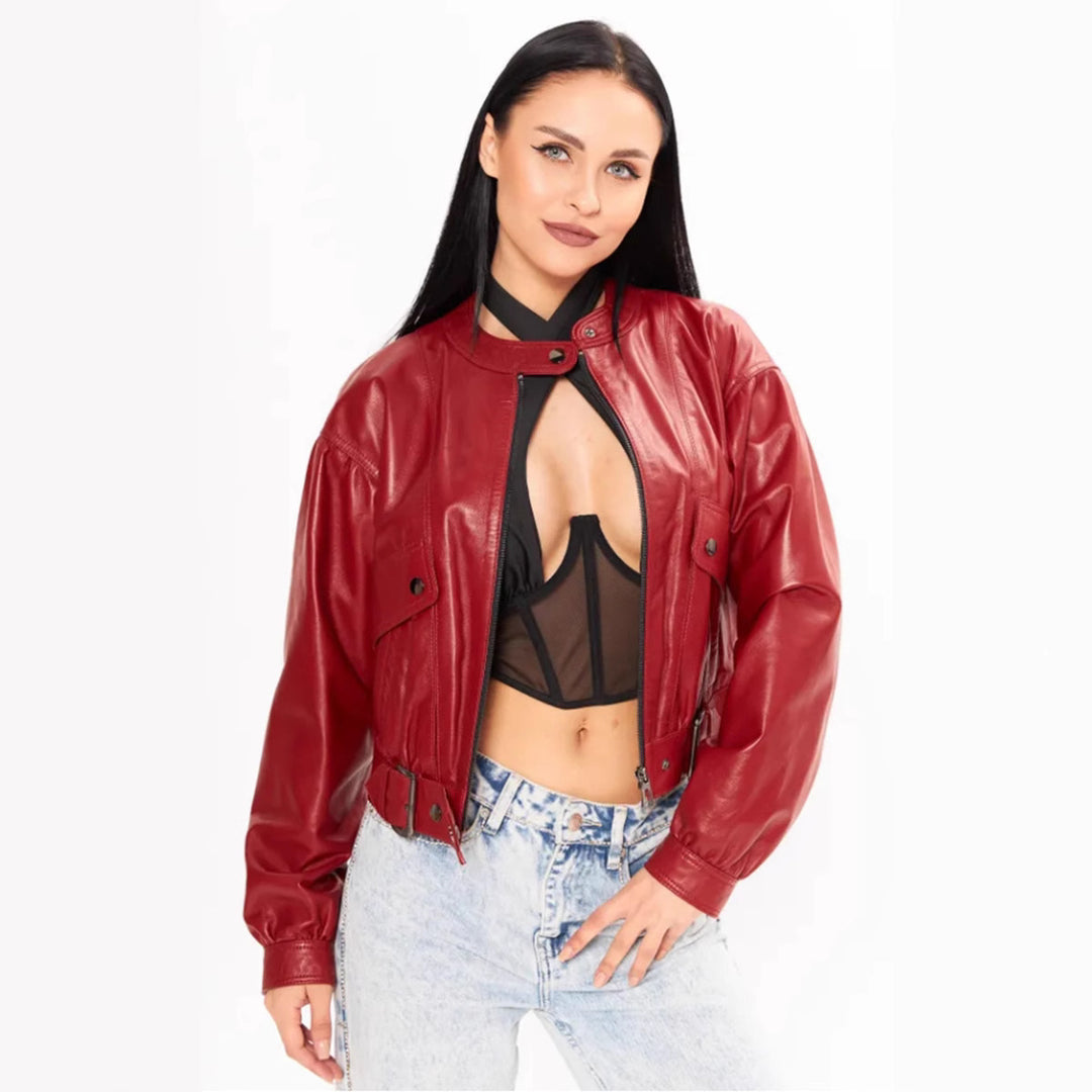 Damen klassische Kunstlederjacke im modischen Oversized-Schnitt R&B