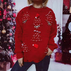 Damen Weihnachts-Pullover mit festlichem Motiv und 3D-Applikationen R&B