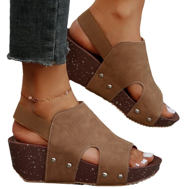 Damen bequeme Wedge-Sandalen mit modischem Cut-Out-Design und dekorativen Akzenten R&B