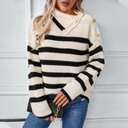 Damen Rollkragenpullover mit Knopfdetails und Streifendesign