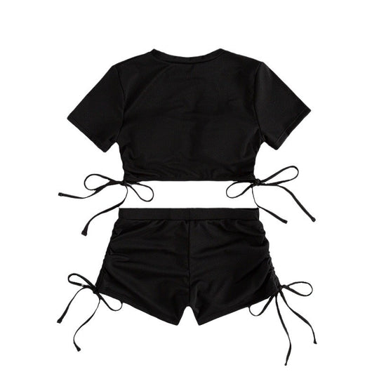 Damen sportliches Crop-Top mit verspielten Bindebändern und Shorts R&B