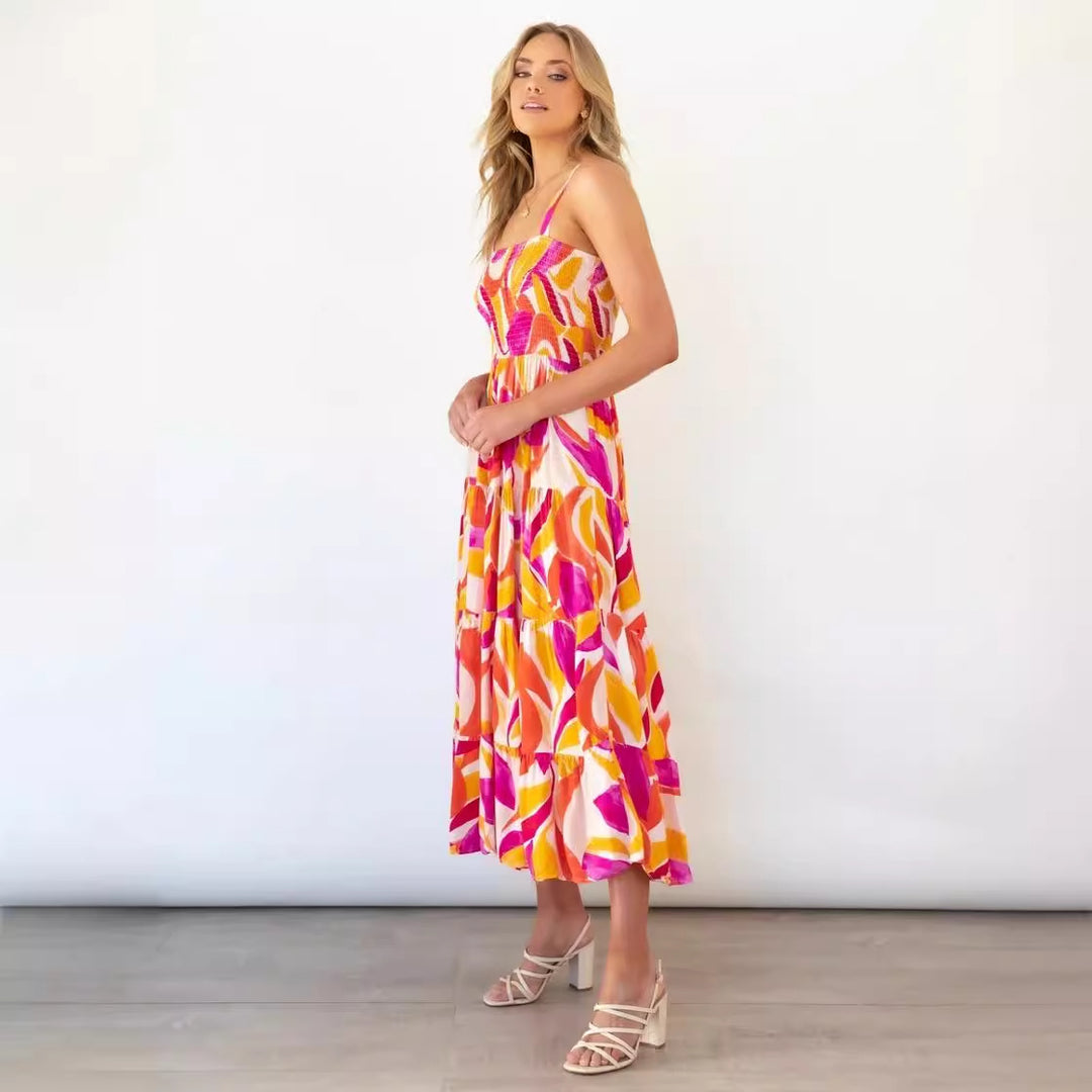 Damen Maxikleid mit voluminösem Rock und schulterfreien Trägern R&B