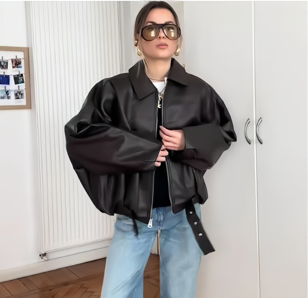 Damen Oversized Kunstlederjacke mit großzügigem Schnitt und modischen Details R&B