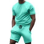 Herren nan kurzärmeliges Sweat-Set aus weichem Sweatstoff mit Rundhalsshirt und Kordelzug-Shorts R&B