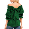 Damen Off-Shoulder Bluse mit Puffärmeln und Schleifendetail R&B