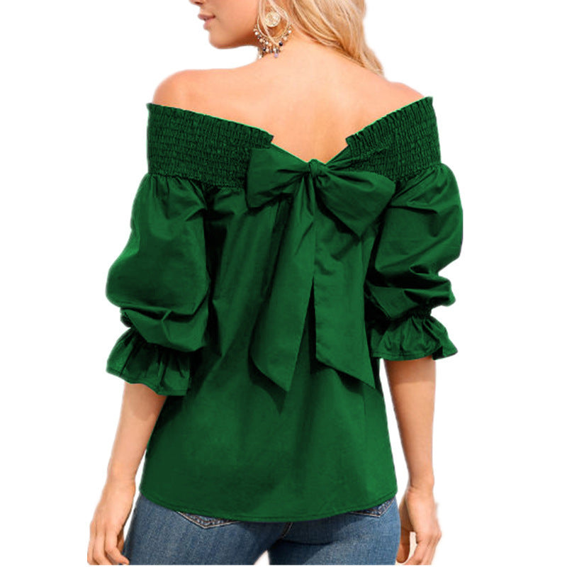 Damen Off-Shoulder Bluse mit Puffärmeln und Schleifendetail R&B