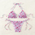 Damen Floral Push-Up-Bikini-Set mit verspielten Bindändern