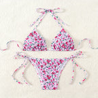 Damen Floral Push-Up-Bikini-Set mit verspielten Bindändern