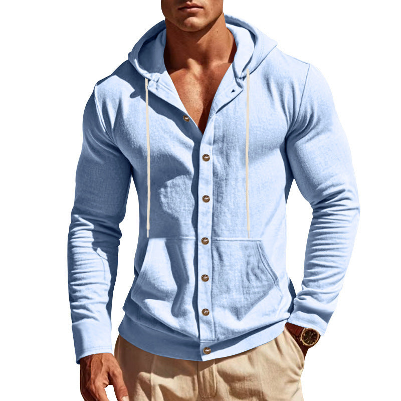 Herren nan leichte Kapuzen-Strickjacke mit durchgehender Knopfleiste schmaler Schnitt und Kängurutasche R&B