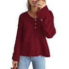 Damen lässiger Strickpullover mit Knopfleiste und weitem Schnitt R&B