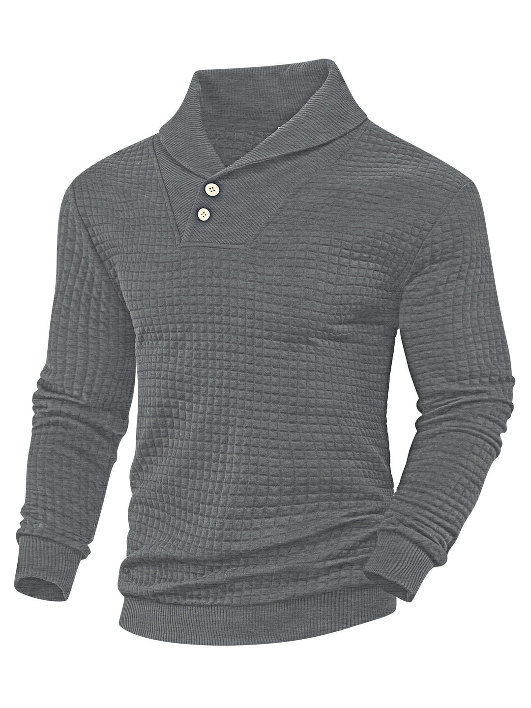Herren nan eleganter Strickpullover mit Schalkragen, Knopfleiste am Ausschnitt und Karo-Waffelstruktur R&B
