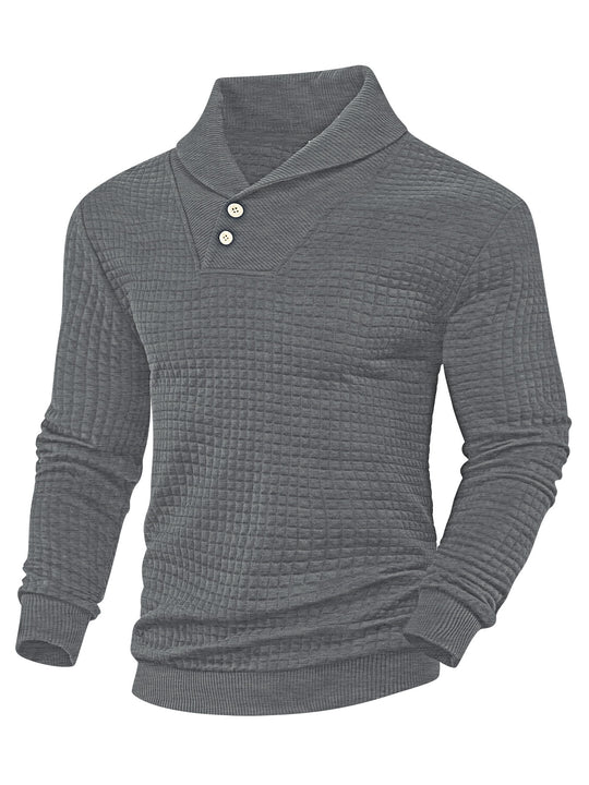 Herren nan eleganter Strickpullover mit Schalkragen, Knopfleiste am Ausschnitt und Karo-Waffelstruktur R&B