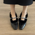 Damen elegante Ballerina-Schuhe mit Kuschelfell-Besatz und schickem Riemen