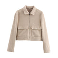 Damen kurze Fleecejacke mit stilvollen Brusttaschen und elegantem Kragen R&B