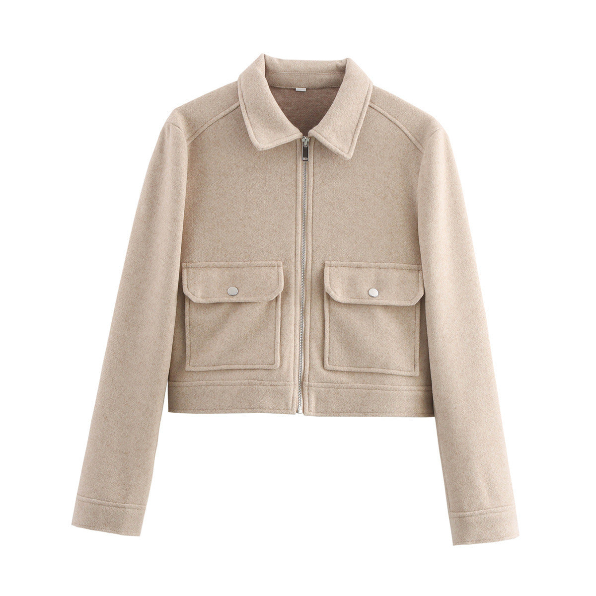 Damen kurze Fleecejacke mit stilvollen Brusttaschen und elegantem Kragen R&B