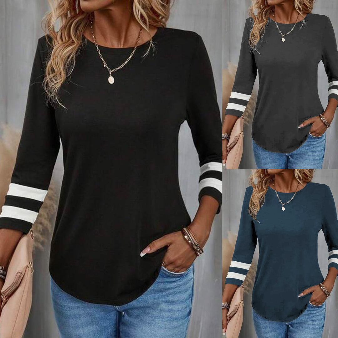 Damen Stilvolles Langarm-Tshirt mit Kontraststreifen R&B
