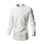 Herren elegantes Langarmhemd mit stehendem Kragen und modernen Knopfdetails R&B