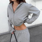 Damen Bequemes Sportanzug Set mit Kapuzenjacke und weiten Hosen R&B