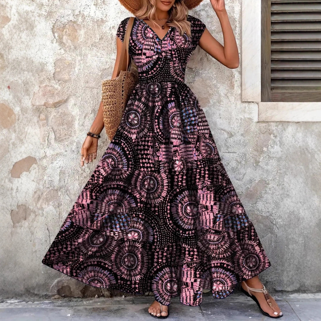 Damen Maxi-Kleid mit floralem Design und schmeichelndem V-Ausschnitt R&B