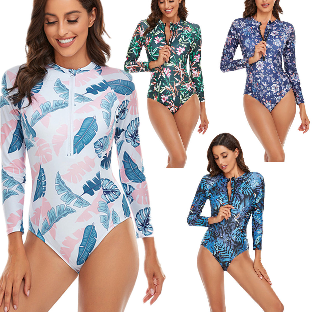 Damen Sportlicher Einteiler mit Langarm und floralem Muster R&B