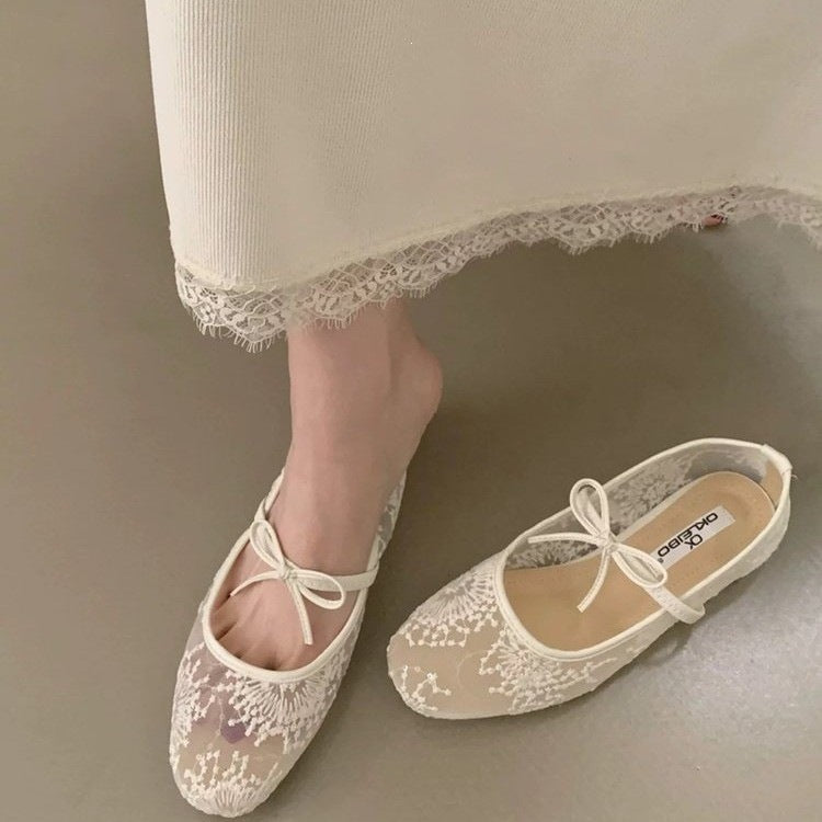 Damen Ballerinas mit filigranem Spitzenoberteil und dekorativem Schleifen-Detail R&B