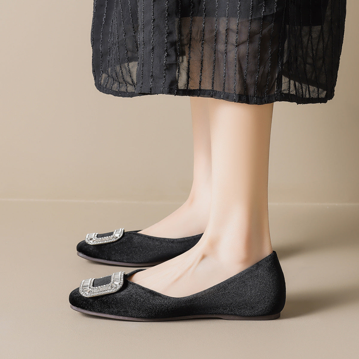 Damen elegante Ballerinas mit luxuriöser Schnallenapplikation