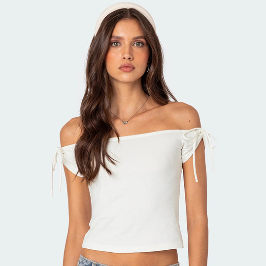 Damen Trägertop mit Off-Shoulder-Design und Bindegurten R&B