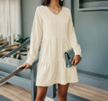 Damen Strickkleid mit V-Ausschnitt und Volant R&B