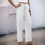 Damen Sommerliche Leinenhose mit elastischem Bund und praktischen Tasche R&B