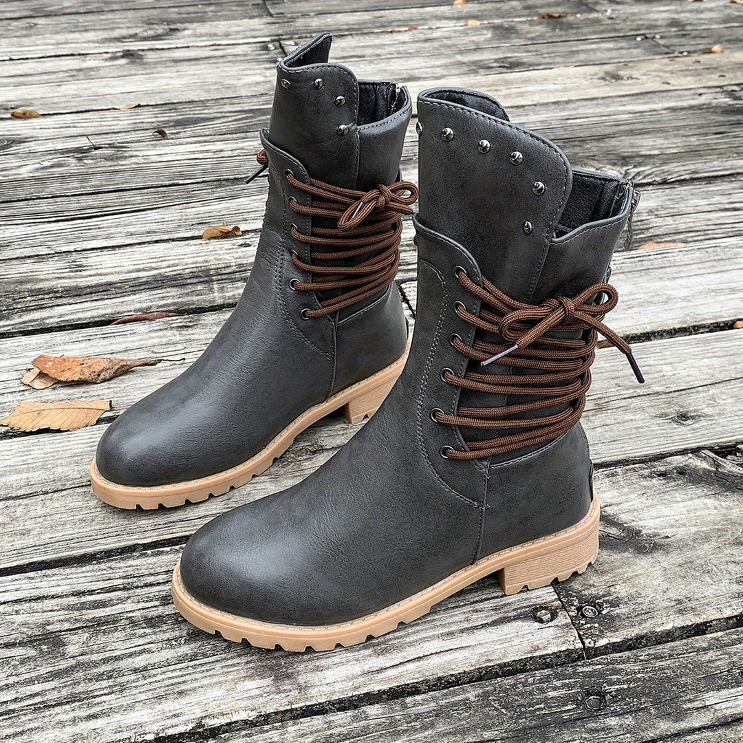 Damen modische Schnürstiefel mit einzigartigen Nietenakzenten R&B