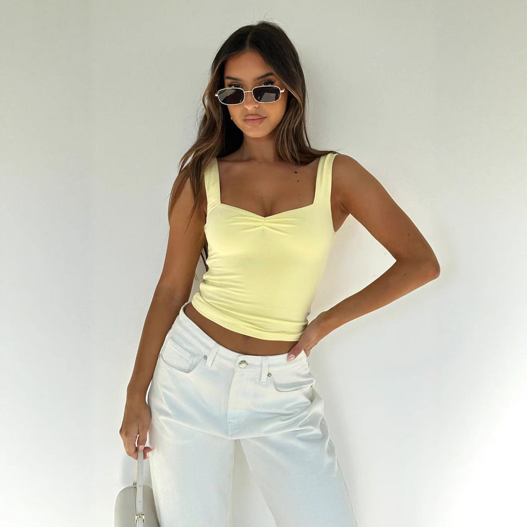 Damen figurbetontes Crop-Top mit breiten Trägern und V-Ausschnitt R&B