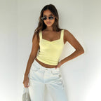 Damen figurbetontes Crop-Top mit breiten Trägern und V-Ausschnitt R&B
