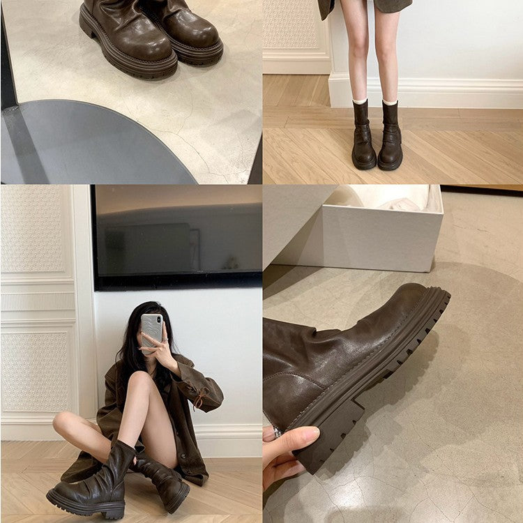 Damen Fashion-Stiefel mit breiter Sohle und elegantem Falten-Design R&B