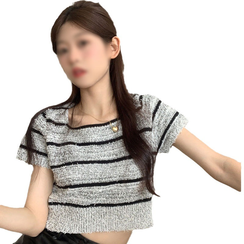 Damen Cropped Top mit modischem Streifenmuster und lässigem Schnitt